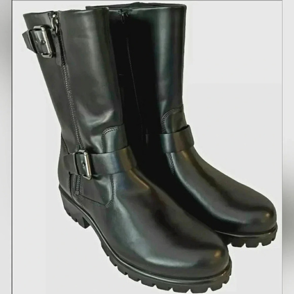 Retro 9 Biker Black Leather Moto Waterproof Lugsole Grunge Ankle Boot - Picture 2 of 9